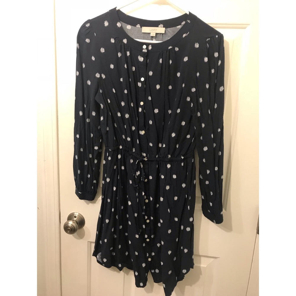 Navy blue dress polka dot button down long sleeve
